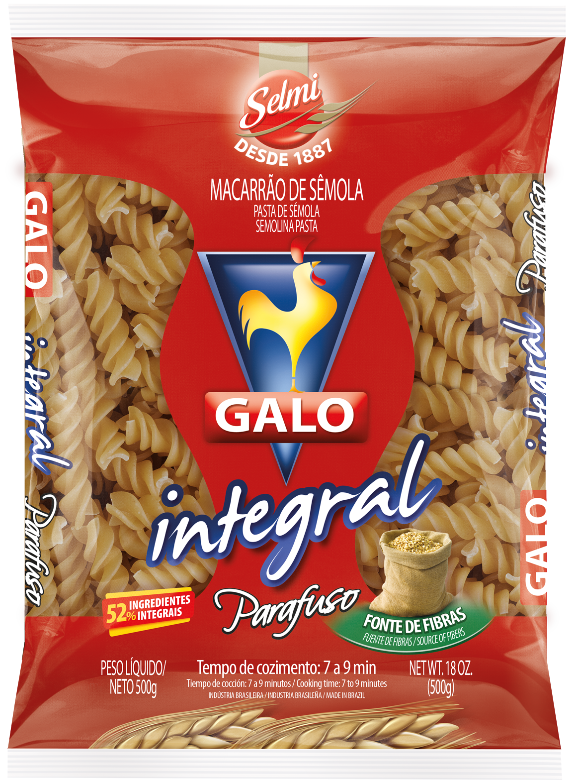 MACARRAO GALO INTEGRAL PARAFUSO 20X500GR